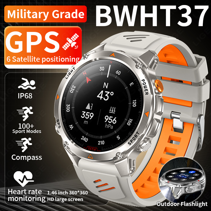 Smartwatch Watches For Men With Gps - LIGE Wytrzymały Smartwatch z GPS, Latarką